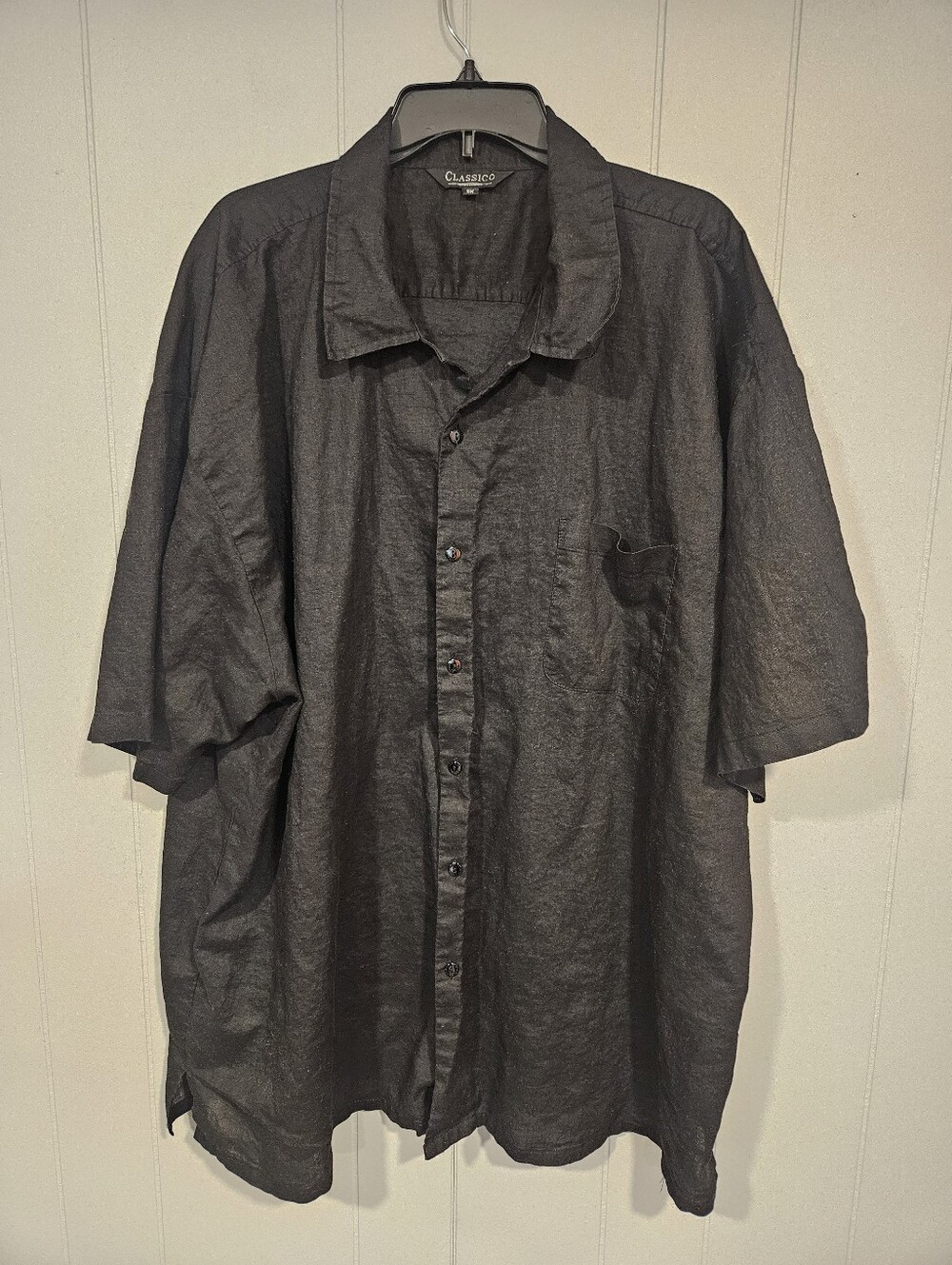 Classico Casual Camp Shirt Mens Size 5X Black Semi Sheer Short Sleeve Button Up
